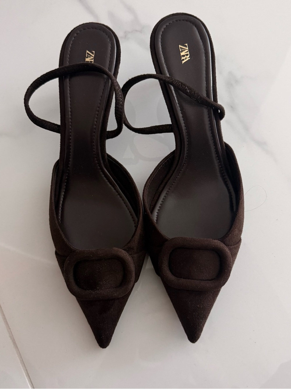 Zara Brown Suede Pointed Toe Slingback Heels Size 42